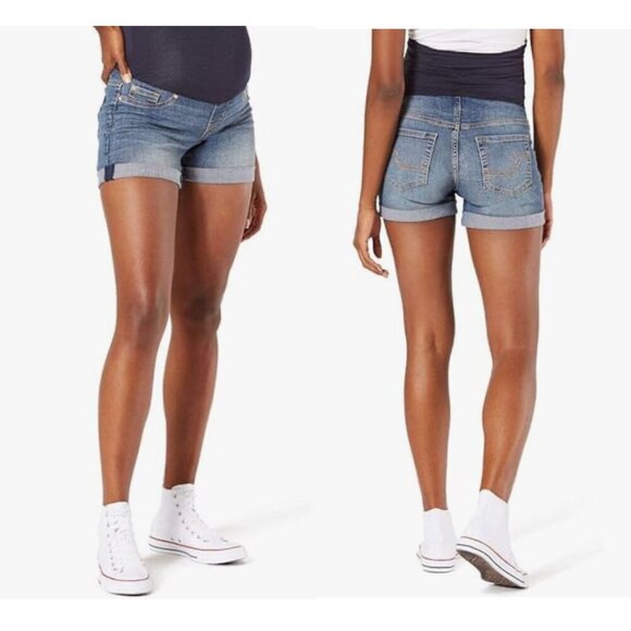 NWT- Sz S Maternity- Levi's Signature Gold Mid-Rise Rolled Hem 3" Shortie Shorts - Picture 1 of 11